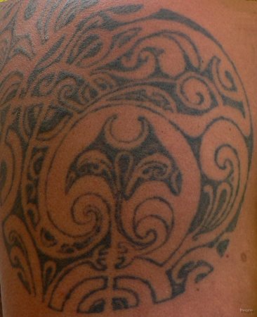70- Tatouage d'une raie manta sur l'epaule du guide 